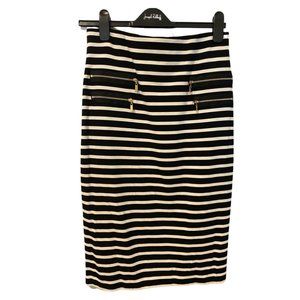 Black and white stripes pencil skirt with zippers